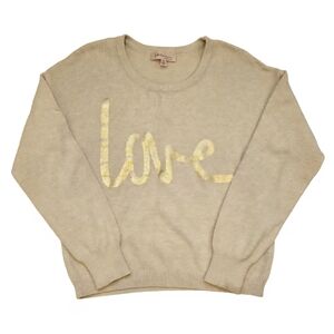 Philosophy Love Sweater XL Beige Gold Script Soft Fuzzy Pullover